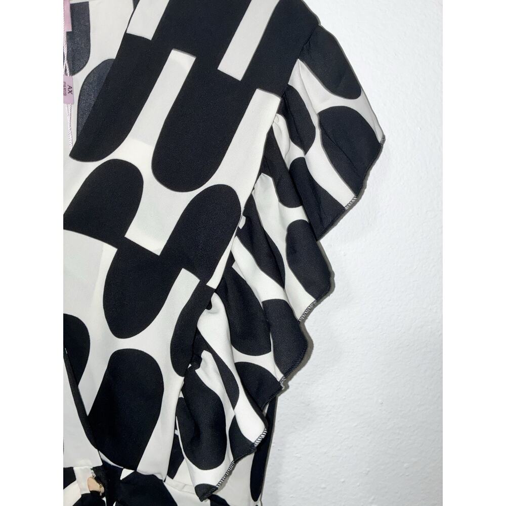 AX Paris Dress 14 Abstract Black Off White Large Slit Front Button Up - Picture 3 of 12
